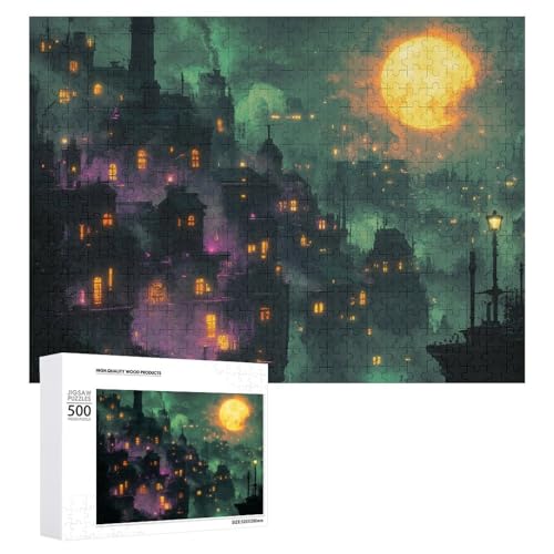 Schwieriges Holzpuzzle mit Halloween-Thema, Erwachsenen-Puzzle, Familienspaß-Spiel-Unterhaltung, geeignet für Erwachsene, 500 Teile von ZDQJY