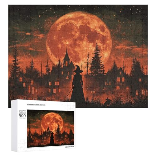 Schwieriges Holzpuzzle mit Halloween-Thema, Erwachsenen-Puzzle, Familienspaß-Spiel-Unterhaltung, geeignet für Erwachsene, 500 Teile von ZDQJY