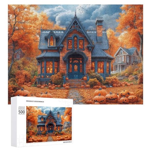 Schwieriges Holzpuzzle mit Halloween-Thema, Erwachsenen-Puzzle, Familienspaß-Spiel-Unterhaltung, geeignet für Erwachsene, 500 Teile von ZDQJY