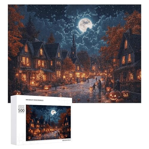 Schwieriges Holzpuzzle mit Halloween-Thema, Erwachsenen-Puzzle, Familienspaß-Spiel-Unterhaltung, geeignet für Erwachsene, 500 Teile von ZDQJY