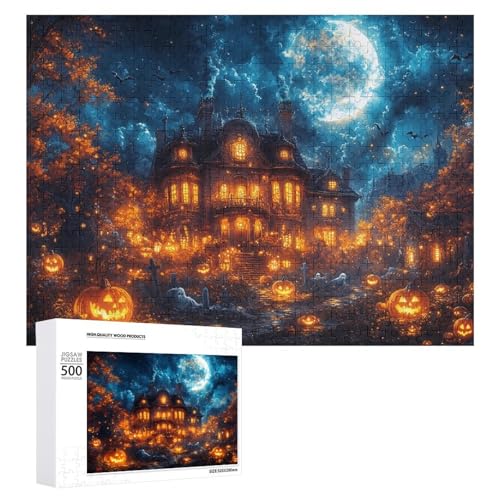 Schwieriges Holzpuzzle mit Halloween-Thema, Erwachsenen-Puzzle, Familienspaß-Spiel-Unterhaltung, geeignet für Erwachsene, 500 Teile von ZDQJY