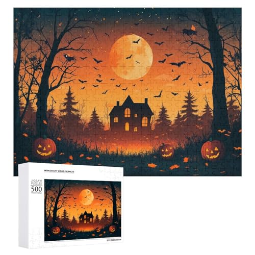 Schwieriges Holzpuzzle mit Halloween-Thema, Erwachsenen-Puzzle, Familienspaß-Spiel-Unterhaltung, geeignet für Erwachsene, 500 Teile von ZDQJY