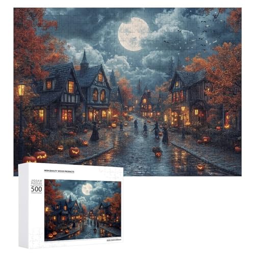 Schwieriges Holzpuzzle mit Halloween-Thema, Erwachsenen-Puzzle, Familienspaß-Spiel-Unterhaltung, geeignet für Erwachsene, 500 Teile von ZDQJY