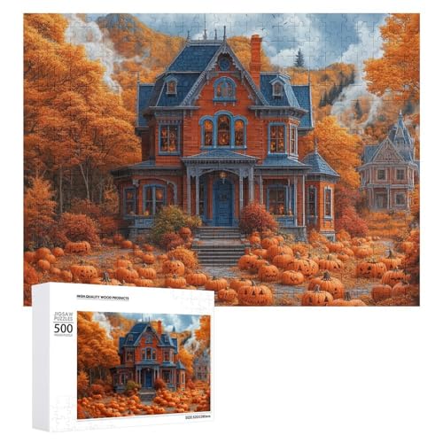 Schwieriges Holzpuzzle mit Halloween-Thema, Erwachsenen-Puzzle, Familienspaß-Spiel-Unterhaltung, geeignet für Erwachsene, 500 Teile von ZDQJY