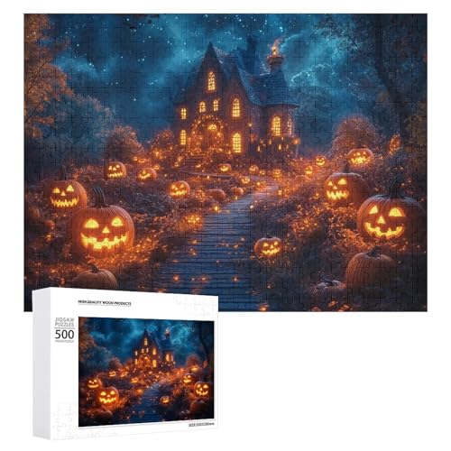 Schwieriges Holzpuzzle mit Halloween-Thema, Erwachsenen-Puzzle, Familienspaß-Spiel-Unterhaltung, geeignet für Erwachsene, 500 Teile von ZDQJY