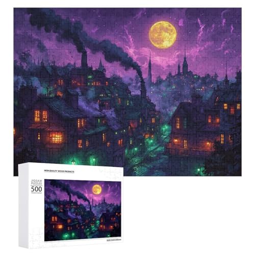 Schwieriges Holzpuzzle mit Halloween-Thema, Erwachsenen-Puzzle, Familienspaß-Spiel-Unterhaltung, geeignet für Erwachsene, 500 Teile von ZDQJY