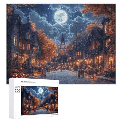 Schwieriges Holzpuzzle mit Halloween-Thema, Erwachsenen-Puzzle, Familienspaß-Spiel-Unterhaltung, geeignet für Erwachsene, 500 Teile von ZDQJY