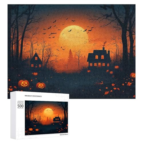 Schwieriges Holzpuzzle mit Halloween-Thema, Erwachsenen-Puzzle, Familienspaß-Spiel-Unterhaltung, geeignet für Erwachsene, 500 Teile von ZDQJY