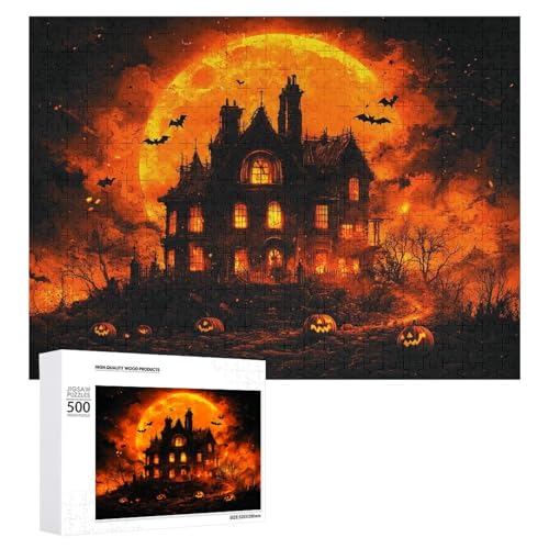 Schwieriges Holzpuzzle mit Halloween-Thema, Erwachsenen-Puzzle, Familienspaß-Spiel-Unterhaltung, geeignet für Erwachsene, 500 Teile von ZDQJY