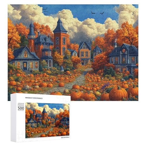 Schwieriges Holzpuzzle mit Halloween-Thema, Erwachsenen-Puzzle, Familienspaß-Spiel-Unterhaltung, geeignet für Erwachsene, 500 Teile von ZDQJY