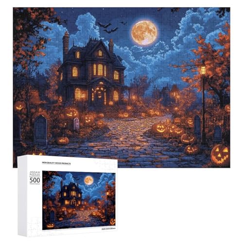 Schwieriges Holzpuzzle mit Halloween-Thema, Erwachsenen-Puzzle, Familienspaß-Spiel-Unterhaltung, geeignet für Erwachsene, 500 Teile von ZDQJY