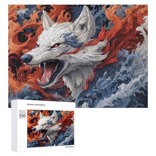 Tierwolf, schwieriges Holz-Puzzle, Erwachsenen-Puzzle, Familienspaß-Spiel-Unterhaltung, geeignet für Erwachsene, 500 Teile von ZDQJY