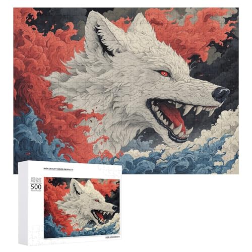 Tierwolf, schwieriges Holz-Puzzle, Erwachsenen-Puzzle, Familienspaß-Spiel-Unterhaltung, geeignet für Erwachsene, 500 Teile von ZDQJY