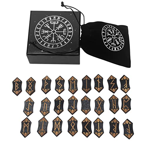 ZDYS Tarotkarten Nordic Rune Holz Set Meditation Weissagung Rune Holzkartenset mit Aufbewahrungstasche für Anfänger von ZDYS