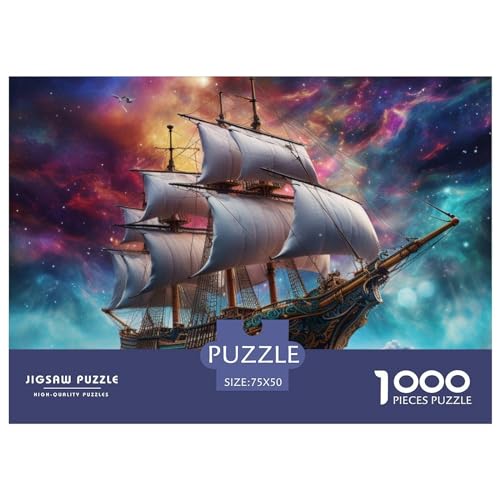 1000-teiliges Puzzle, Fantasy-Piratenschiff für Erwachsene, Kinder, Holzpuzzle, Lernspielzeug, 1000 Teile (75 x 50 cm) von ZEBWAY