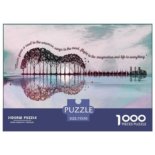 Kreatives Gitarren-Baum-Landschafts-Geschenk aus Holz, 1000 Teile, Puzzle für Erwachsene, rechteckiges Puzzle, Gehirnübungs-Herausforderungsspiel, 1000 Teile (75 x 50 cm) von ZEBWAY