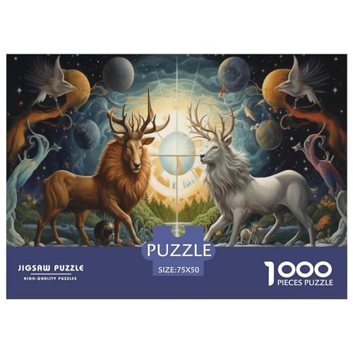 Kreatives rechteckiges Puzzle für Erwachsene, 1000 Teile, Sterne, Tiere, Holzpuzzle, praktisches Puzzlespiel, Familiendekoration, 1000 Teile (75 x 50 cm) von ZEBWAY