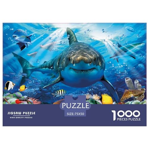 Puzzle für Kinder, Weißer Hai, 1000 Teile, Holzpuzzle für Erwachsene und Kinder, Herausforderungsfamilie, 1000 Teile (75 x 50 cm) von ZEBWAY