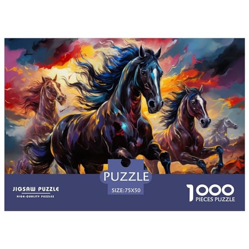 Puzzle mit psychedelischen farbigen Pferden, 1000 Teile für Erwachsene, Puzzle für Erwachsene, 1000 Teile, Lernspiele, 1000 Teile (75 x 50 cm) von ZEBWAY