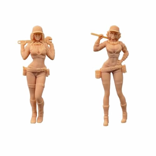 ZEDACAKAI (2 Stück 1/35 Figuren, Anime, Mädchen, Reparaturmann, Modell-Kostüme, Miniatur-Szene, GK muss selbst gefärbt werden von ZEDACAKAI