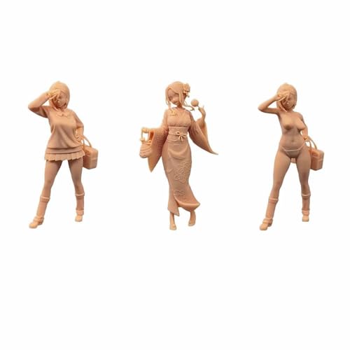 ZEDACAKAI (3 Stück 1/35 Figur Anime schönes Mädchen mit Cheongsam-Modell, Miniatur-Szene GK muss selbst gefärbt werden von ZEDACAKAI