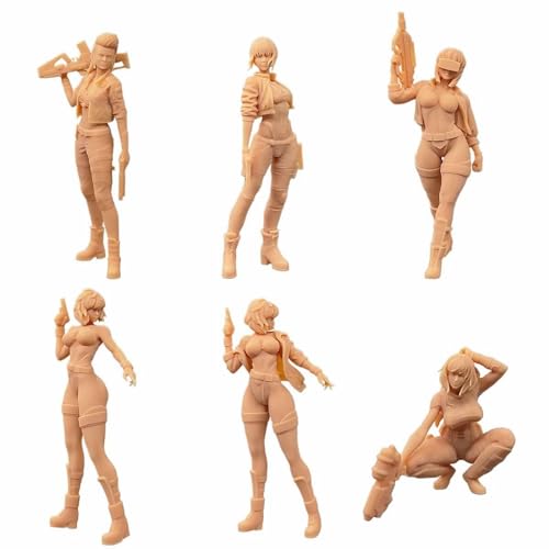 ZEDACAKAI (6 Stück 1/35 Figur Anime, mobiles Team weiblicher Soldaten mit Waffen, Modellkostüme, Miniatur-Szene GK muss selbst gefärbt werden von ZEDACAKAI