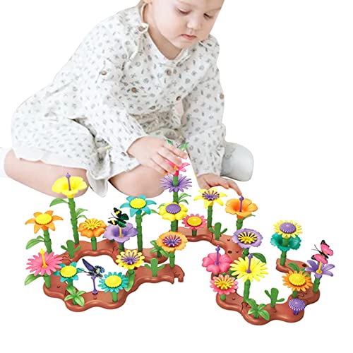 Blumengarten Bauspielzeug - Baue eine Gartenblume Baumaschinen für Mädchen,144 Stück Kinder Blumengarten Bauspielzeug für Kleinkinder im Alter von 3-5 Jahren Mädchen Geschenke Zekkle von ZEKKLE