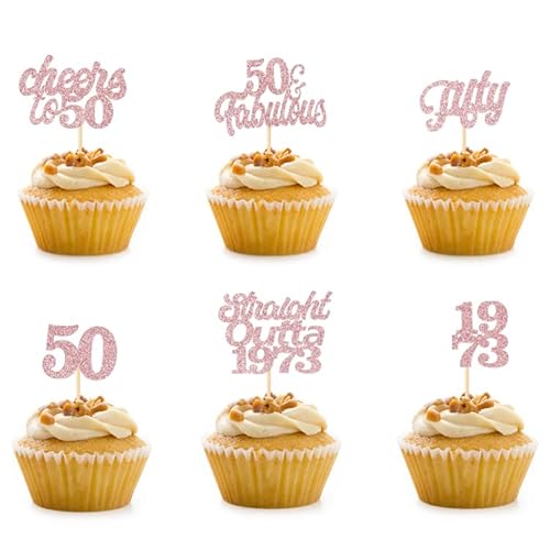 ZELAITE 13 Stück Cupcake Toppers Glitter"Happy 50th Birthday" Kuchen Topper, 1973 Kuchendekoration für 50. Geburtstag Hochzeit Jahrestag Party Kuchen Dekorationen RoseGold (r50) von ZELAITE