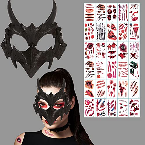 ZELAITE Tier Skelett Maske Halloween, Harz Hund Schädel Knochen Zähne Scary Horror Devil Wolf Werwolf Maske Halbmaske für Karneval Fasching Kostüm Halloween Maske Skelett kinnlos (E) von ZELAITE