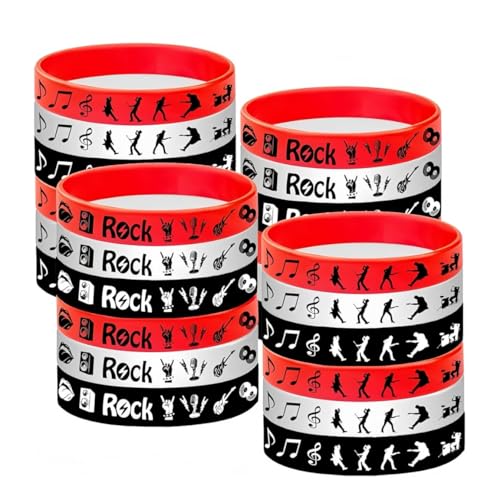 ZENRUIMING 24 Stück Band Gitarre Rock Silikon Armbänder Rock Rap Musik Rave Party Armbänder Konzertmusik Party Supplies von ZENRUIMING