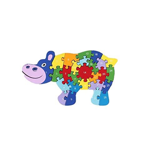 ZENZERO® - 3D-Puzzle aus Holz - Geeignet für Kinder + 3 Jahre - Puzzle bestehend aus bunten Teilen - Montessori-Methode zum Spielen und Lernen - Lieferumfang: (Nilpferd) von ZENZERO