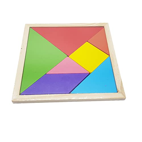 ZENZERO® - TANGRAM Puzzle - Holztangram - Spiele für Kinder +3 - Montessori Methode Puzzle mit buntem Muster - 1 Stück - zu: (18cm) von ZENZERO