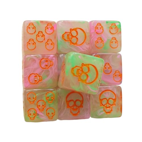 Sechsseitige Acryl-Würfel, Totenkopf-Muster, Tischspiel, runde Ecken, Rollenspiel, Brettspiel, Zubehör, Acrylwürfel, Geschenk, 10 Stück Sechsseitige Acryl-Würfel, Totenkopf-Muster, Tischspiel, runde Ecken, Rollenspiel, Brettspiel, Zubehör, Acrylwürfel, Geschenk, 10 Stück von ZEPFJHE