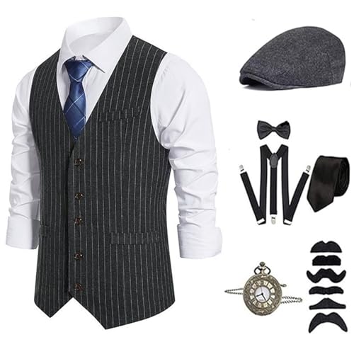 ZEPFJHE 1920er Herren Kostüm Roaring 20s Kostüme Zubehör Set Weste Taschenuhr Krawatte Hosenträger Halloween Cosplay Kostüm ZEPFJHE 1920er Herren Kostüm Roaring 20s Kostüme Zubehör Set Weste Taschenuhr Krawatte Hosenträger Halloween Cosplay Kostüm von ZEPFJHE