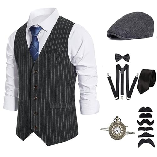 ZEPFJHE 1920er Herren Kostüm Roaring 20s Kostüme Zubehör Set Weste Taschenuhr Krawatte Hosenträger Halloween Cosplay Kostüm ZEPFJHE 1920er Herren Kostüm Roaring 20s Kostüme Zubehör Set Weste Taschenuhr Krawatte Hosenträger Halloween Cosplay Kostüm von ZEPFJHE