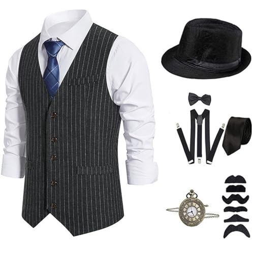 ZEPFJHE 1920er Herren Kostüm Roaring 20s Kostüme Zubehör Set Weste Taschenuhr Krawatte Hosenträger Halloween Cosplay Kostüm ZEPFJHE 1920er Herren Kostüm Roaring 20s Kostüme Zubehör Set Weste Taschenuhr Krawatte Hosenträger Halloween Cosplay Kostüm von ZEPFJHE
