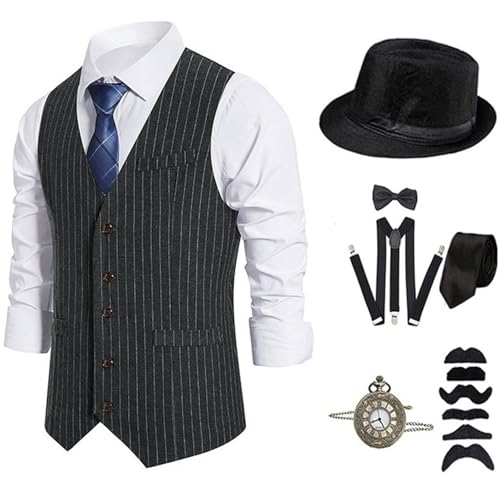 ZEPFJHE 1920er Herren Kostüm Roaring 20s Kostüme Zubehör Set Weste Taschenuhr Krawatte Hosenträger Halloween Cosplay Kostüm ZEPFJHE 1920er Herren Kostüm Roaring 20s Kostüme Zubehör Set Weste Taschenuhr Krawatte Hosenträger Halloween Cosplay Kostüm von ZEPFJHE