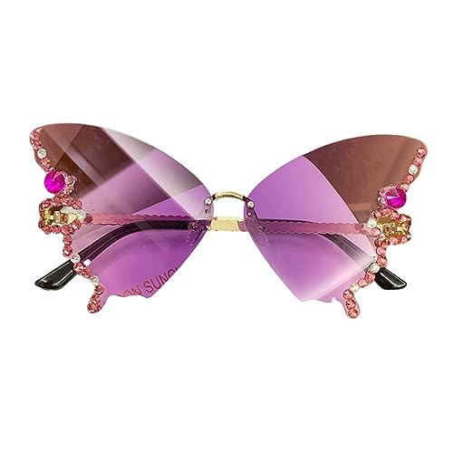 ZEPFJHE Butterfly Damen randlose kleine Gesichtsbrille Katzenaugen-Schmetterling, Farbverlauf lila, Wie Beschrieben von ZEPFJHE