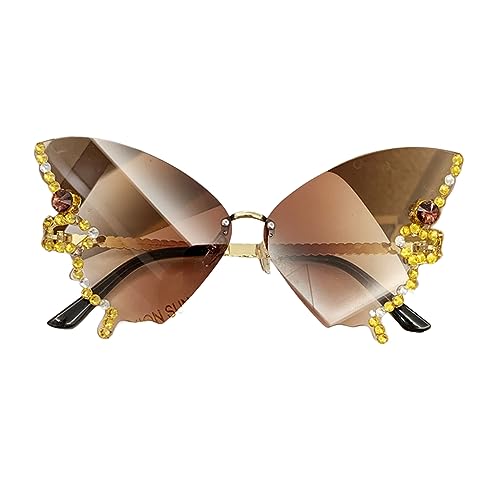 ZEPFJHE Butterfly Damen randlose kleine Gesichtsbrille Katzenaugen-Schmetterling, Tee mit Farbverlauf, Wie Beschrieben von ZEPFJHE