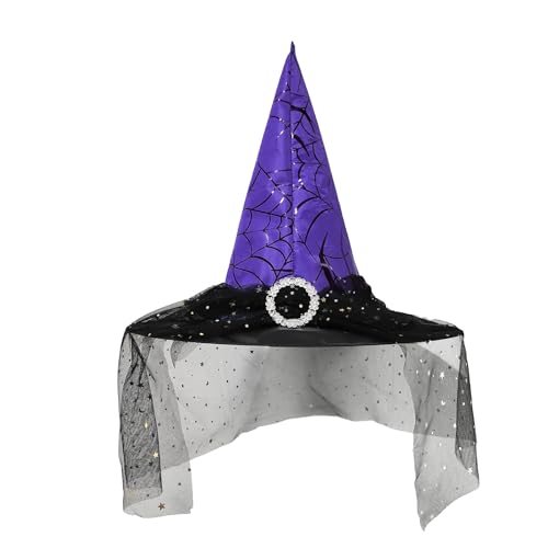 ZEPFJHE Fransen Net Witch Für Erwachsene Wizard Halloween Party Kopfbedeckung Cloche Urlaub Kopfwege Rollenspiele Bühnenhut von ZEPFJHE