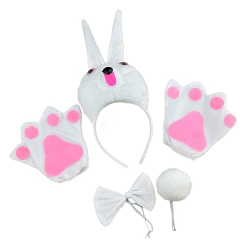 ZEPFJHE Hasen-Kostüm-Set, Ohren, Schwanz, Fliege, Handschuhe, Tier-Kostüme, Zubehör, Kinder, Halloween, Cosplay, Party, Requisiten, Halloween, Cosplay-Kostüm ZEPFJHE Hasen-Kostüm-Set, Ohren, Schwanz, Fliege, Handschuhe, Tier-Kostüme, Zubehör, Kinder, Halloween, Cosplay, Party, Requisiten, Halloween, Cosplay-Kostüm von ZEPFJHE