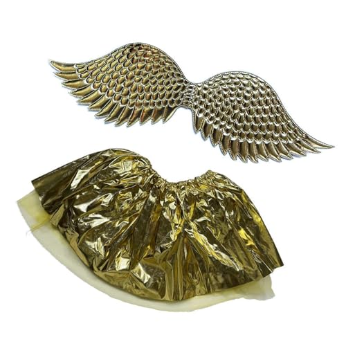 ZEPFJHE Metallischer Flügel mit Rock, bequemes Tragen für Kinder, Mädchen, Geburtstag, Halloween, Cosplay, Party, Prinzessinnen-Kostüm-Set, Kinder-Partykleid ZEPFJHE Metallischer Flügel mit Rock, bequemes Tragen für Kinder, Mädchen, Geburtstag, Halloween, Cosplay, Party, Prinzessinnen-Kostüm-Set, Kinder-Partykleid von ZEPFJHE