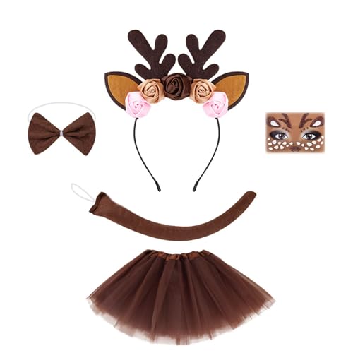 ZEPFJHE Rentier-Kostüm-Set, Rentier-Ohren-Stirnband, Fliege, Schwanz, Tutus, Rock, Nasengesicht, Aufkleber für Halloween, Cosplay, Party, Halloween, Cosplay ZEPFJHE Rentier-Kostüm-Set, Rentier-Ohren-Stirnband, Fliege, Schwanz, Tutus, Rock, Nasengesicht, Aufkleber für Halloween, Cosplay, Party, Halloween, Cosplay von ZEPFJHE