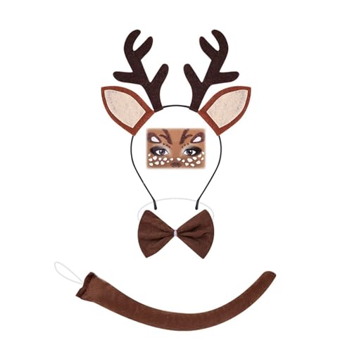 ZEPFJHE Rentier-Kostüm-Set, Rentier-Ohren-Stirnband, Fliege, Schwanz, Tutus, Rock, Nasengesicht, Aufkleber für Halloween, Cosplay, Party, Halloween, Cosplay ZEPFJHE Rentier-Kostüm-Set, Rentier-Ohren-Stirnband, Fliege, Schwanz, Tutus, Rock, Nasengesicht, Aufkleber für Halloween, Cosplay, Party, Halloween, Cosplay von ZEPFJHE