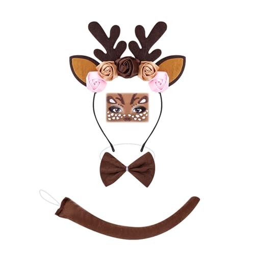 ZEPFJHE Rentier-Kostüm-Set, Rentier-Ohren-Stirnband, Fliege, Schwanz, Tutus, Rock, Nasengesicht, Aufkleber für Halloween, Cosplay, Party, Halloween, Cosplay ZEPFJHE Rentier-Kostüm-Set, Rentier-Ohren-Stirnband, Fliege, Schwanz, Tutus, Rock, Nasengesicht, Aufkleber für Halloween, Cosplay, Party, Halloween, Cosplay von ZEPFJHE