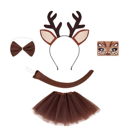 ZEPFJHE Rentier-Kostüm-Set, Rentier-Ohren-Stirnband, Fliege, Schwanz, Tutus, Rock, Nasengesicht, Aufkleber für Halloween, Cosplay, Party, Halloween, Cosplay ZEPFJHE Rentier-Kostüm-Set, Rentier-Ohren-Stirnband, Fliege, Schwanz, Tutus, Rock, Nasengesicht, Aufkleber für Halloween, Cosplay, Party, Halloween, Cosplay von ZEPFJHE