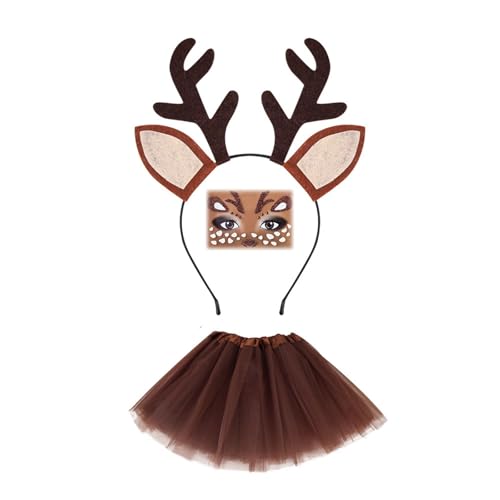 ZEPFJHE Rentier-Kostüm-Set, Rentier-Ohren-Stirnband, Fliege, Schwanz, Tutus, Rock, Nasengesicht, Aufkleber für Halloween, Cosplay, Party, Halloween, Cosplay ZEPFJHE Rentier-Kostüm-Set, Rentier-Ohren-Stirnband, Fliege, Schwanz, Tutus, Rock, Nasengesicht, Aufkleber für Halloween, Cosplay, Party, Halloween, Cosplay von ZEPFJHE