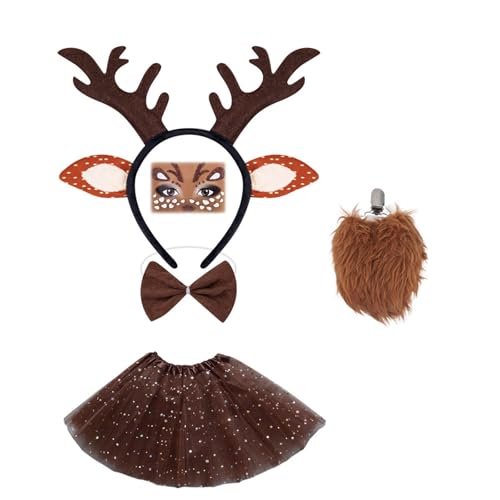 ZEPFJHE Rentier-Kostüm-Set, Rentier-Ohren-Stirnband, Fliege, Schwanz, Tutus, Rock, Nasengesicht, Aufkleber für Halloween, Cosplay, Party, Halloween, Cosplay ZEPFJHE Rentier-Kostüm-Set, Rentier-Ohren-Stirnband, Fliege, Schwanz, Tutus, Rock, Nasengesicht, Aufkleber für Halloween, Cosplay, Party, Halloween, Cosplay von ZEPFJHE