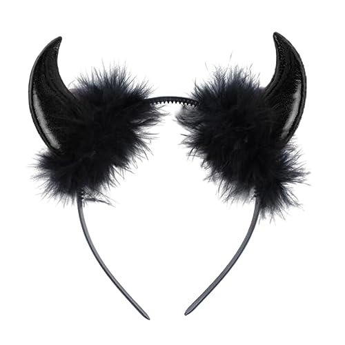 ZEPFJHE Tier-Teufels-Stirnbänder, schwarz, Cartoon, cooles Horn, Haarreifen, überwältigende Haar-Accessoires, Party, Cosplay, Foto-Requisiten von ZEPFJHE