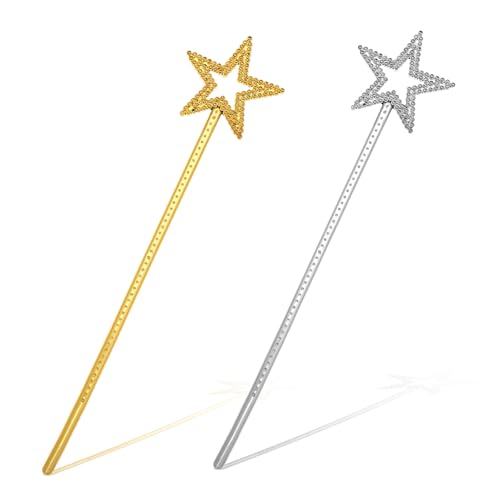 ZEYIYER 2 Stück Zauberstab Kinder, Zauberstab Glitzer Mädchen Prinzessin Stab, Fee Zauberstab Stern Fee Zauberstab zum Weihnachten Kostüm Kostüm Requisiten Cosplay Dekoration(Gold,Silber) von ZEYIYER